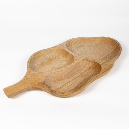 Háromosztású, level alakú fatál