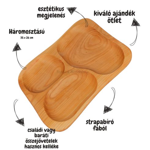 Háromosztású fatál