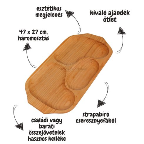 Háromosztású "füles" fatál