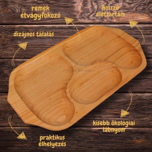 Háromosztású "füles" fatál