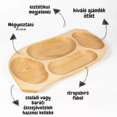 Négyosztású fatál
